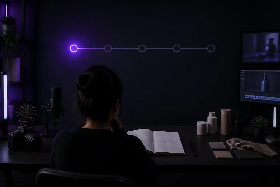 A timeline with a single task: brainstorming a video topic