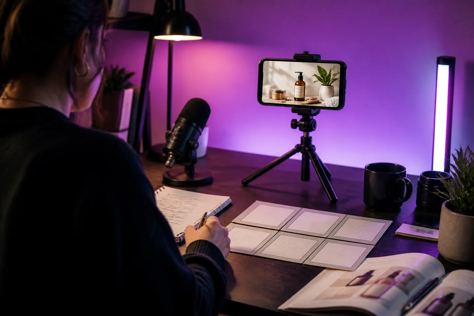 Bright content planning workspace with organized video concepts